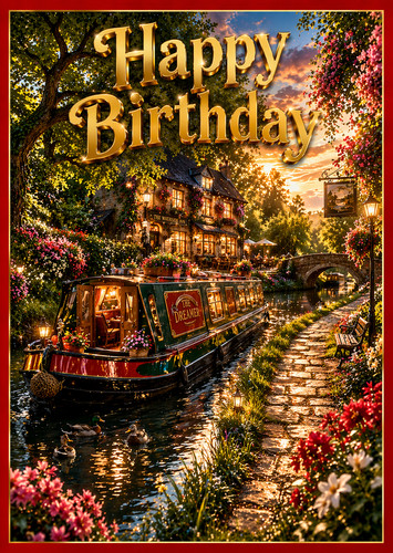 Narrow boat birthday card for - card,