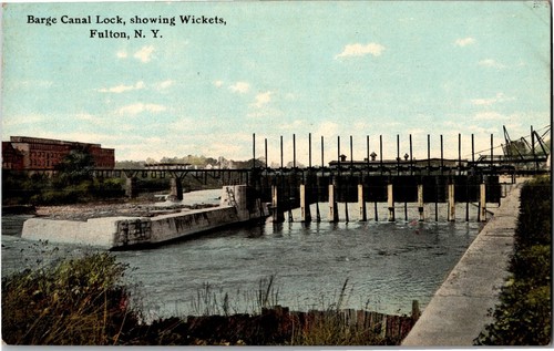 Barge canal lock - barge, showing