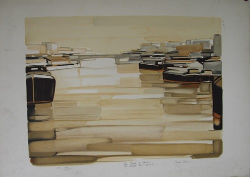 Barges lithograph signed - barges,